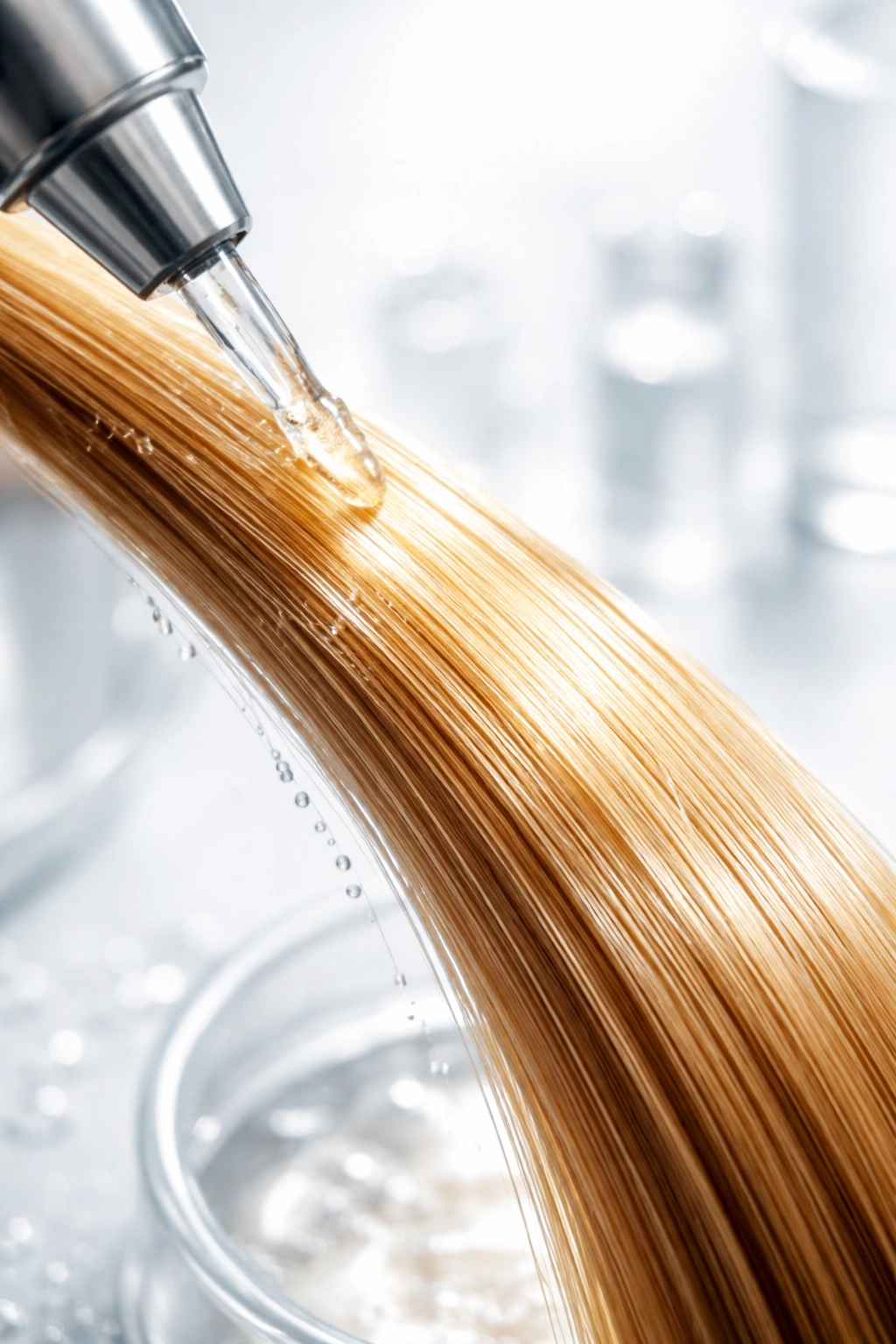 Hair strand under clinical lighting indicating professional treatments
