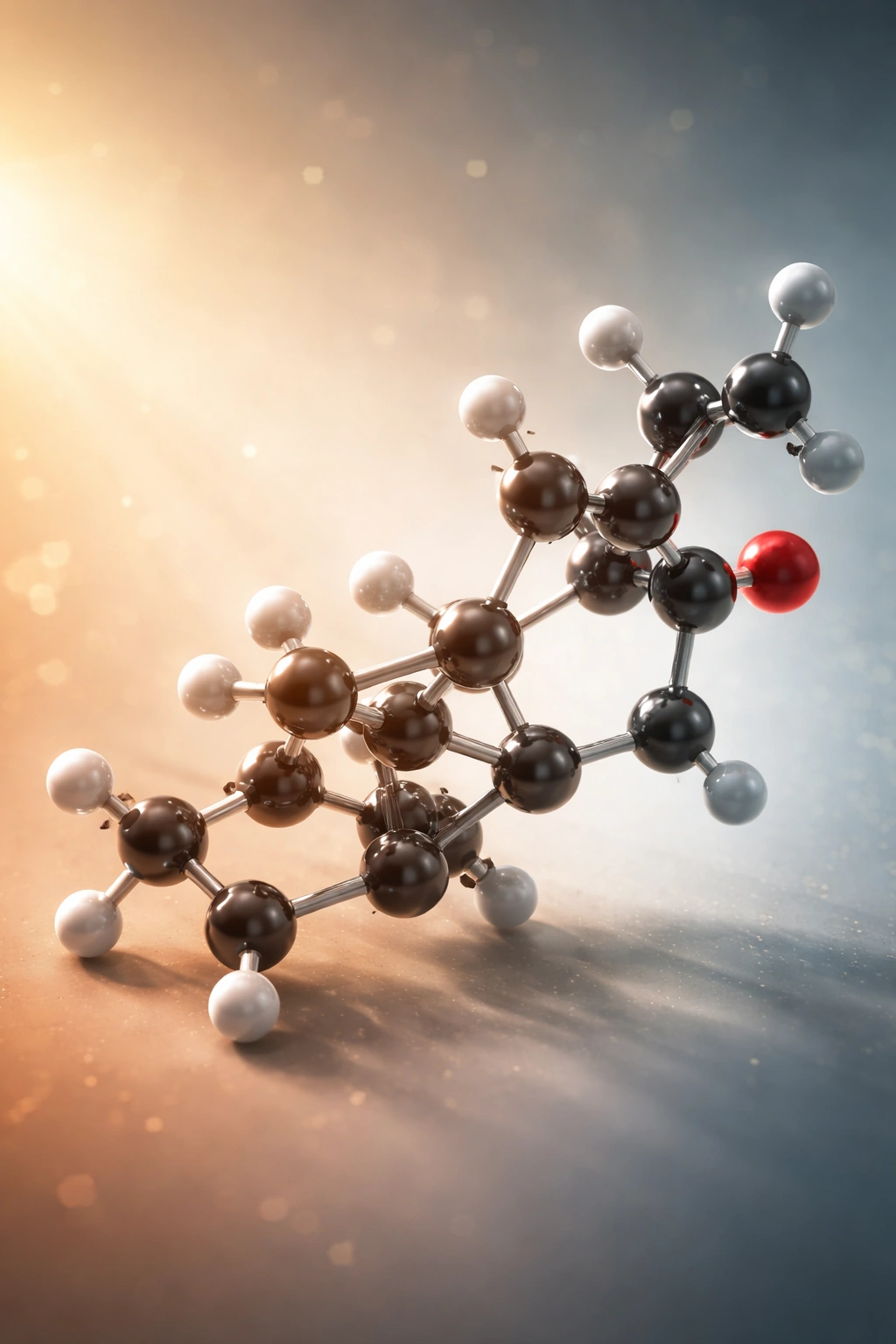 Progesterone molecule isolated against a neutral gradient background