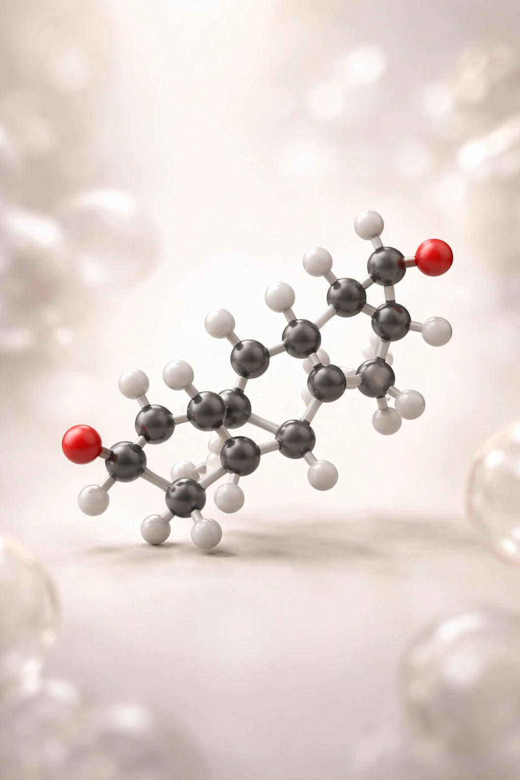 Close-up of a progesterone molecule against a neutral background