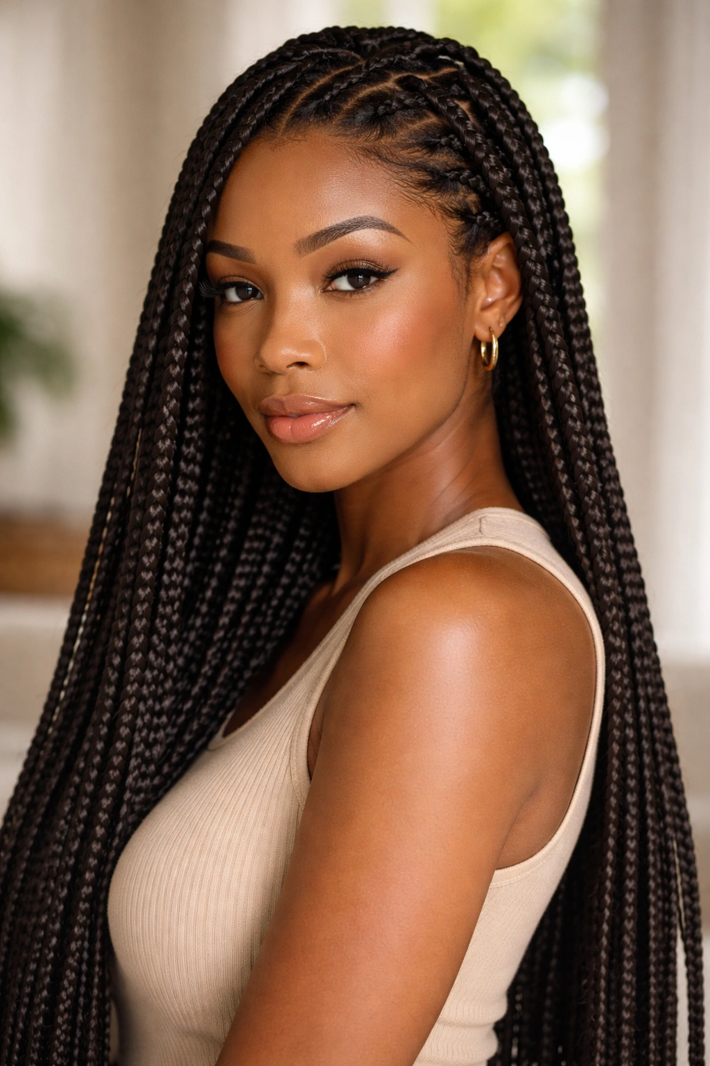 Neat box braids as a protective hairstyle