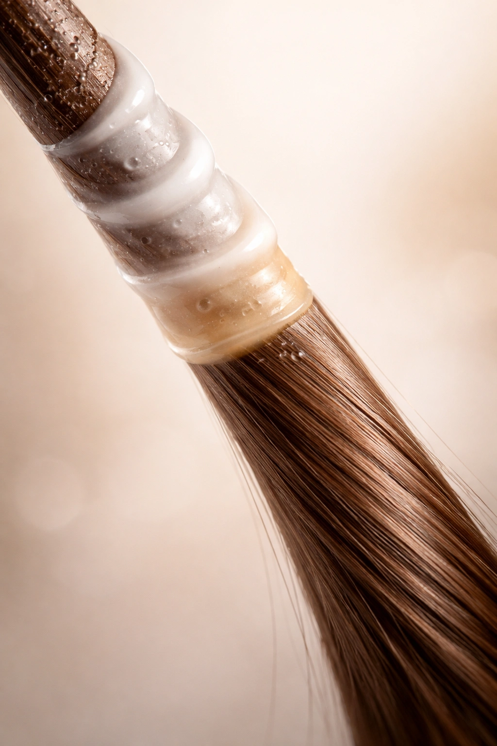 Hair strand showing gradual protein coating along its length to imply duration