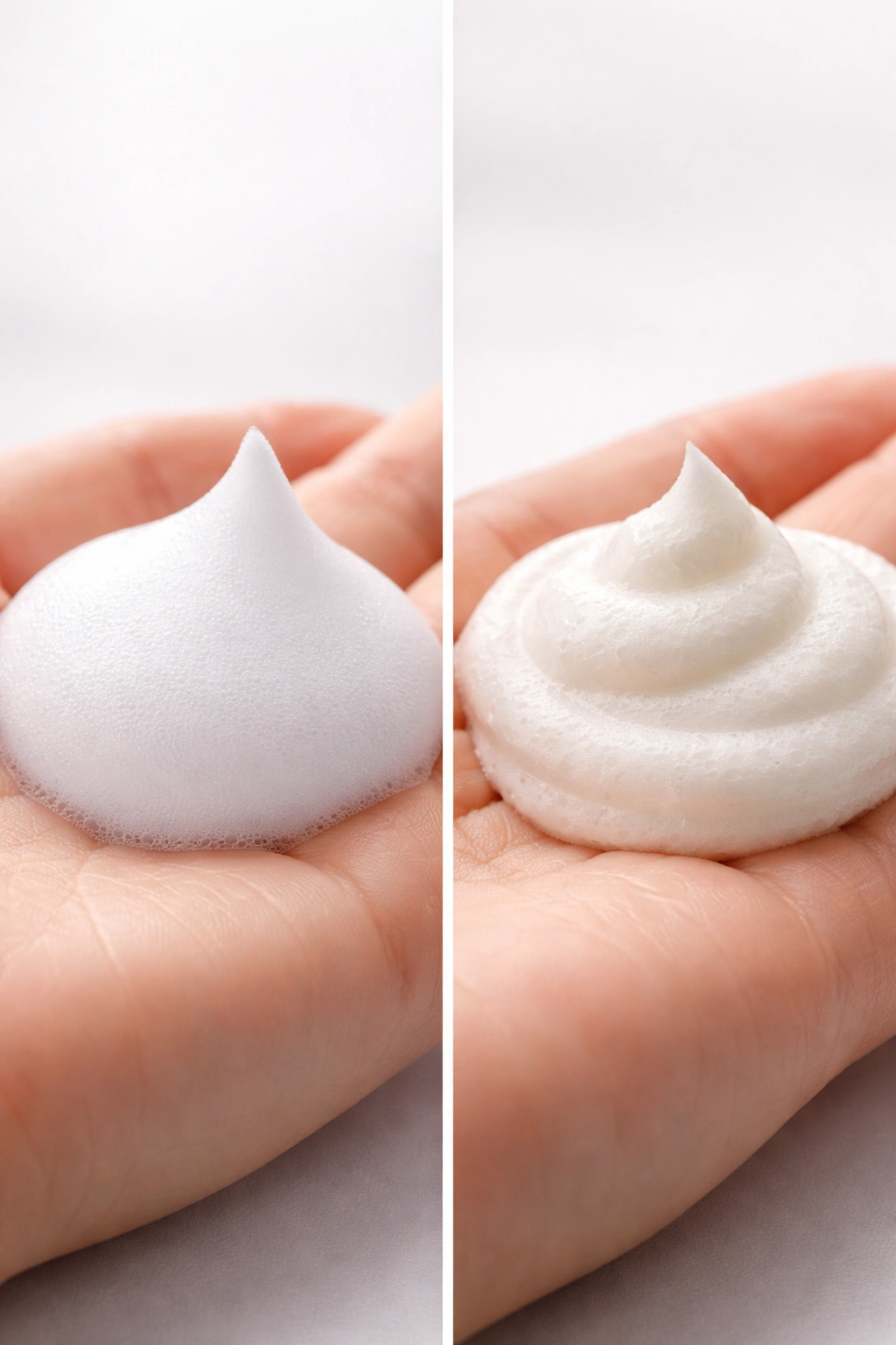 Lean foam texture vs rich mousse texture contrasting protein-infused formulations