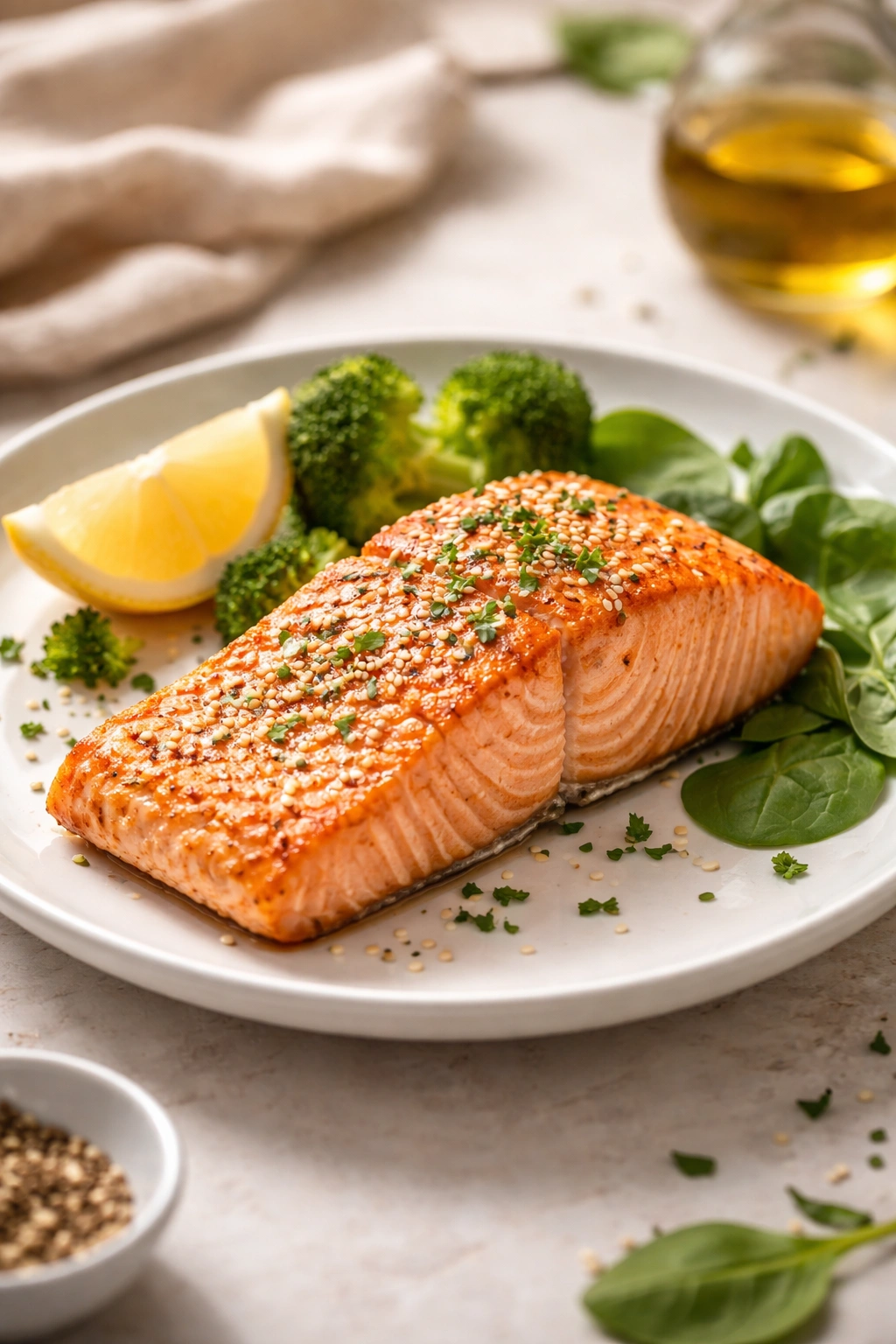 Salmon fillet on a plate, highlighting protein-rich foods for hair health