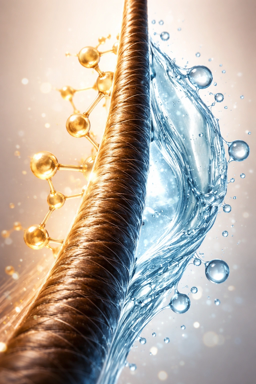 Hair strand showing protein-rich and moisture-rich textures side by side