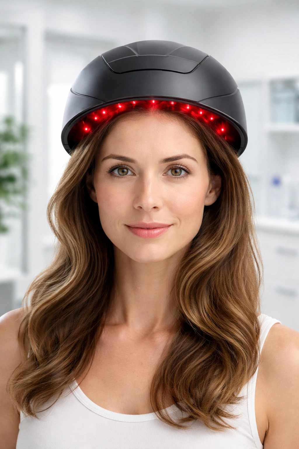 Head wearing a laser cap for hair treatment