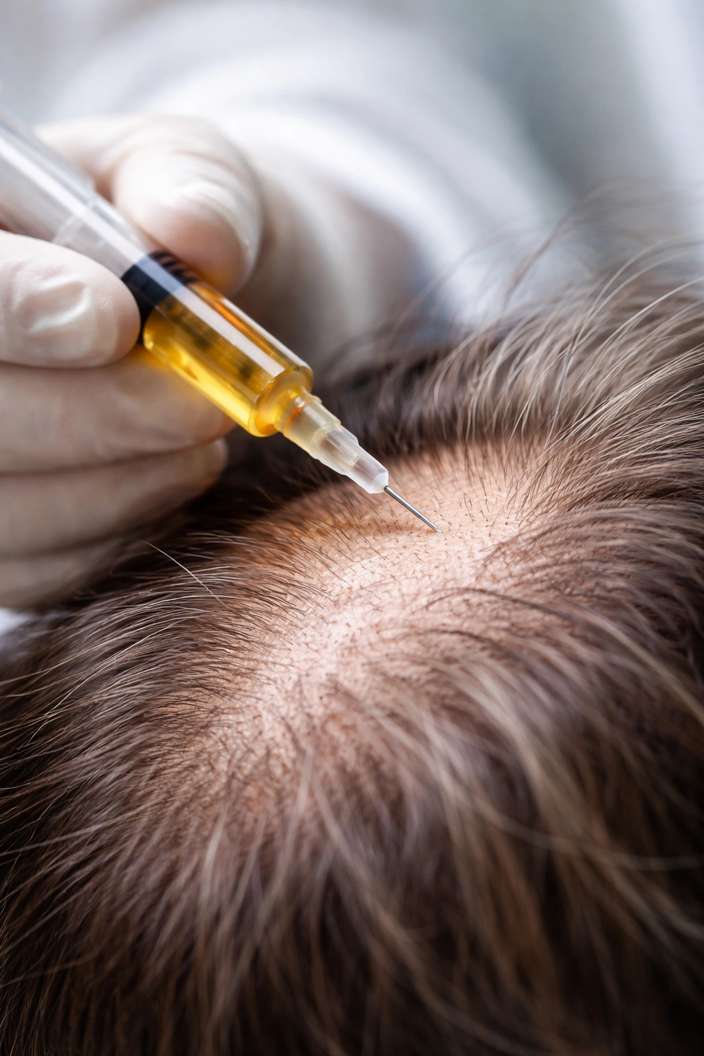 Scalp with PRP treatment concept and syringe