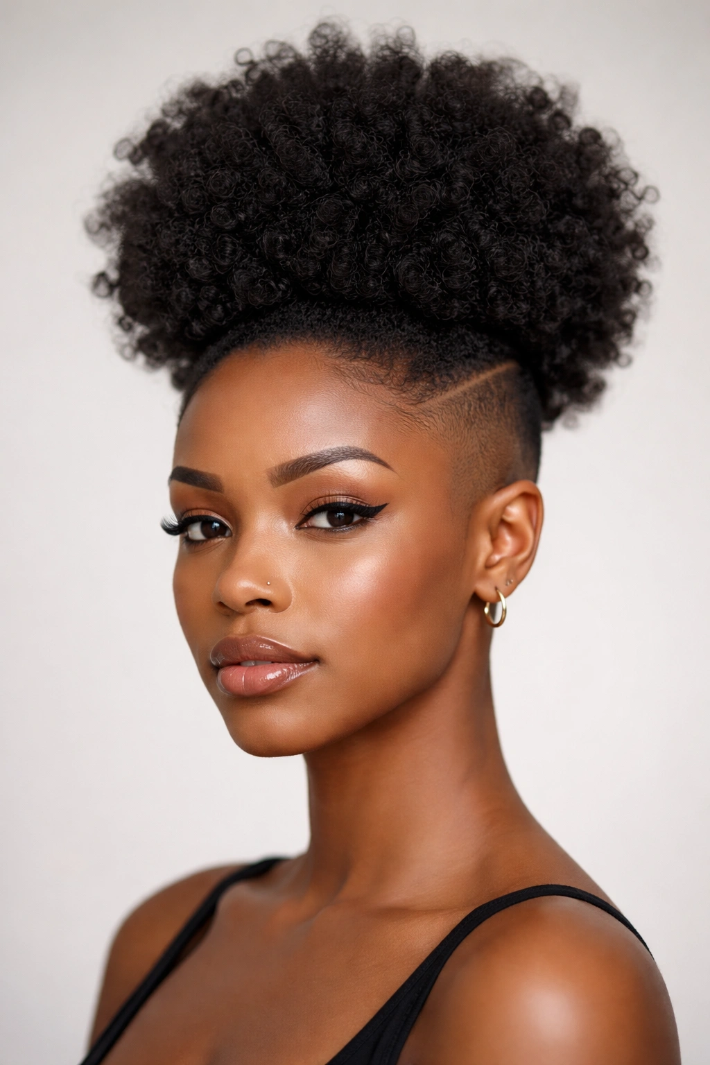 Front view of a head with a large puff and shaved sides