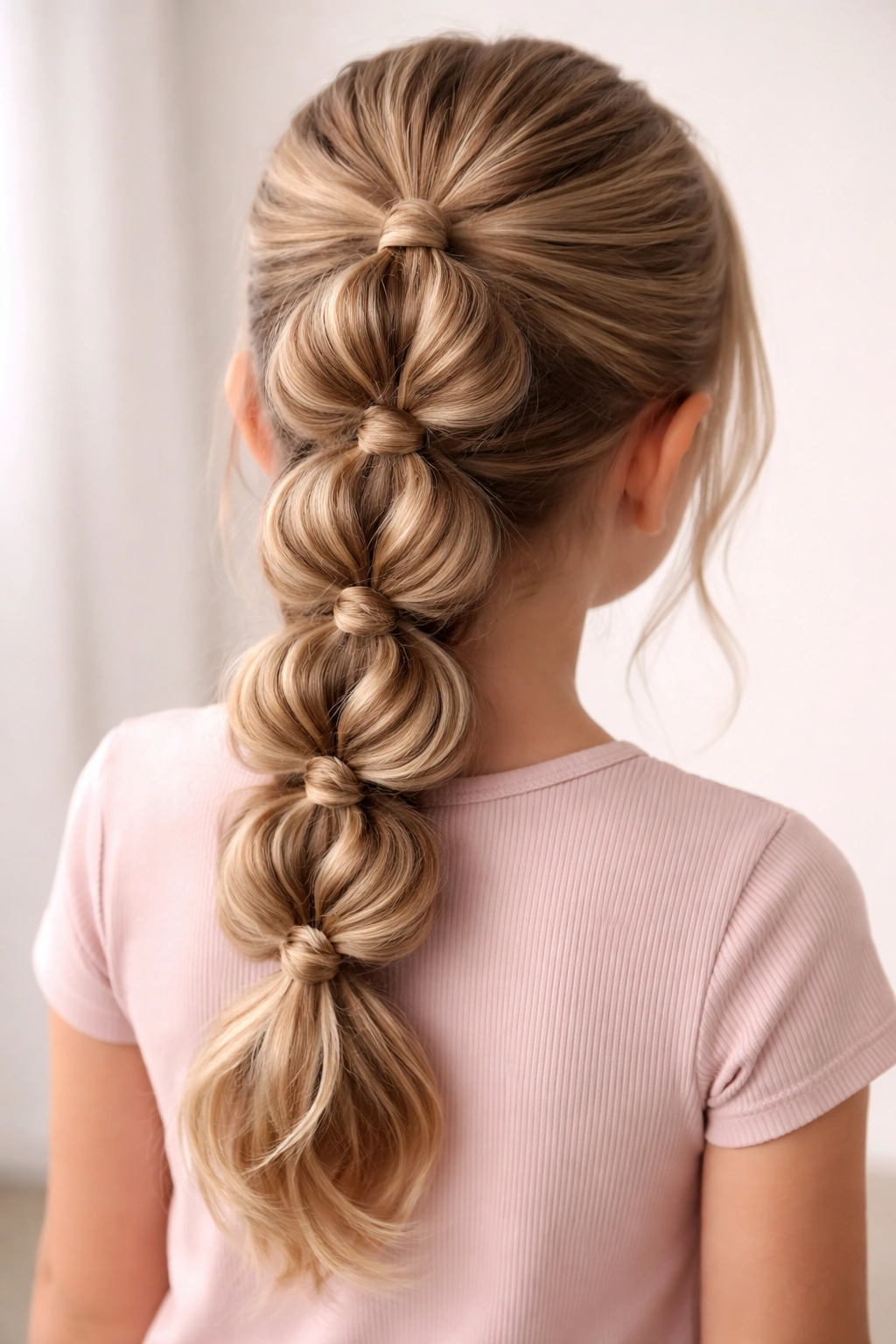 Close-up of a pull-through braid on a child's head with dimensional hair sections