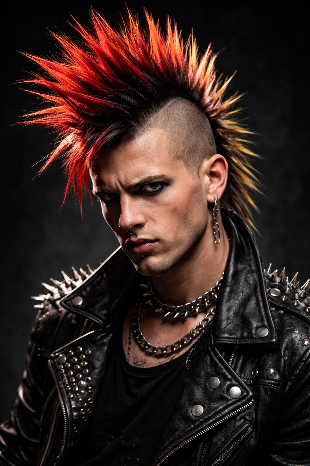 Close-up of a mohawk hairstyle with shaved sides and upright central strip