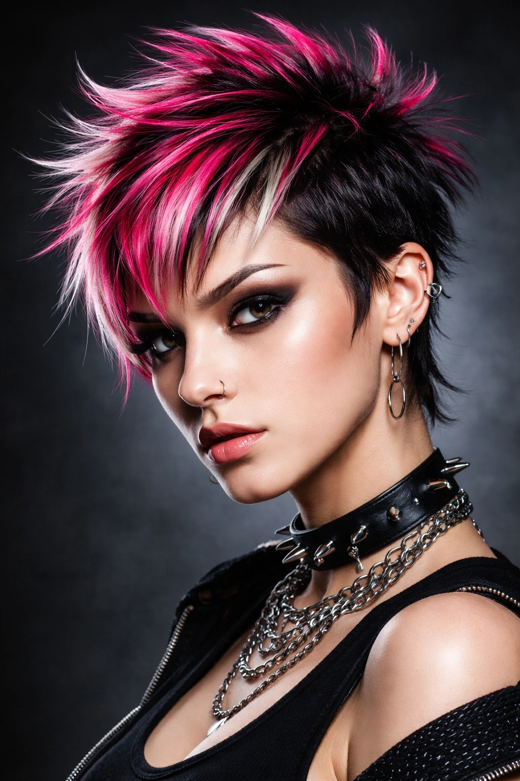 Close-up of a punk pixie cut with textured layers and bold color