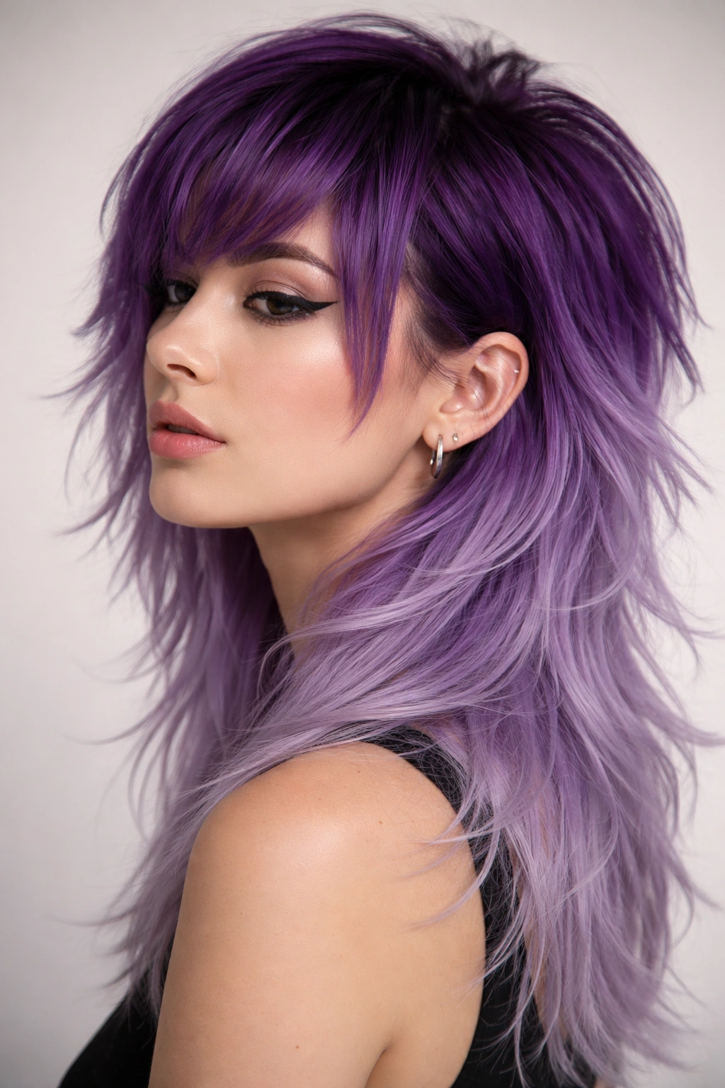 12 Colorful Mullet Haircuts To Inspire Your Next Cut 2 Layered purple ombre mullet fading from deep purple to lavender