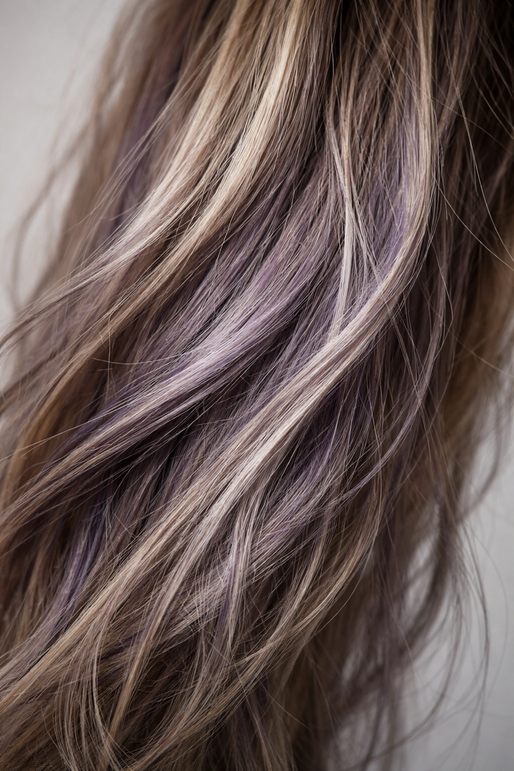Hair strand with dull muddy purple tones indicating over-toning