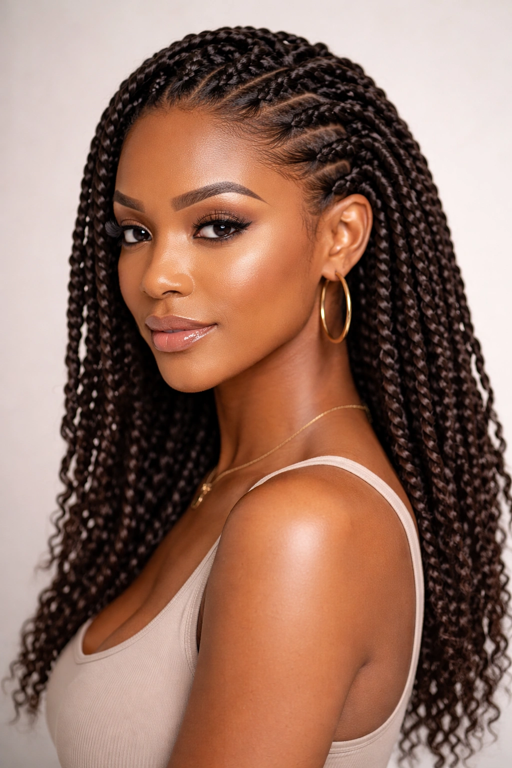 Portrait of a Black woman with twists pushed back