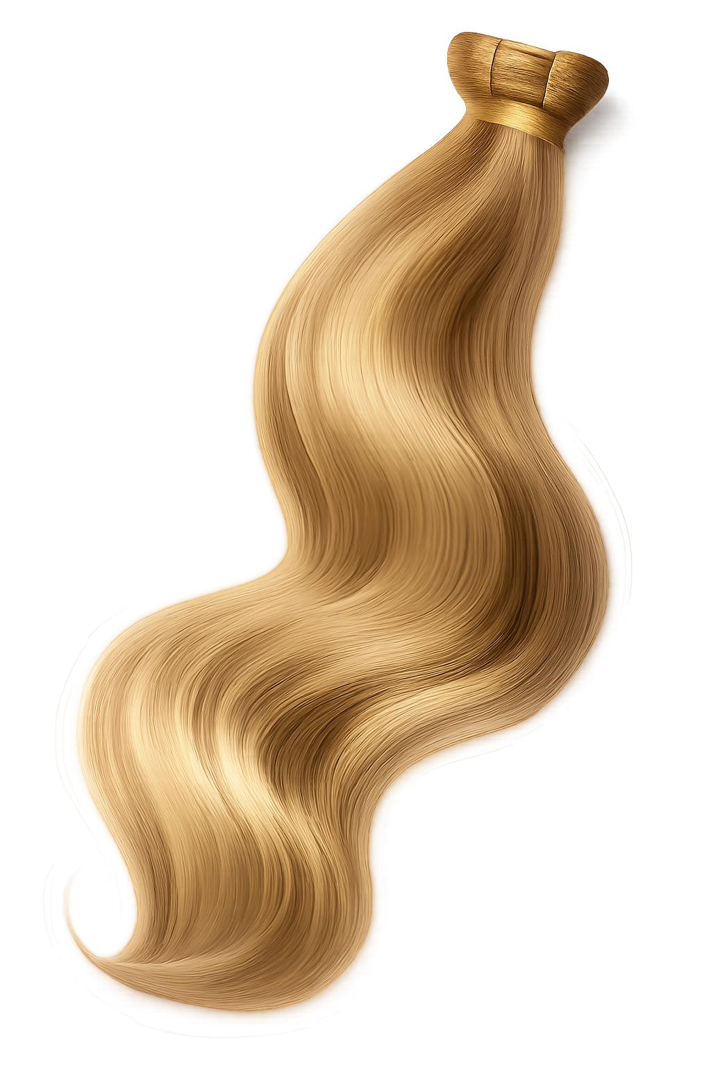 Close-up of a high-quality hair extension with uniform cuticle and color