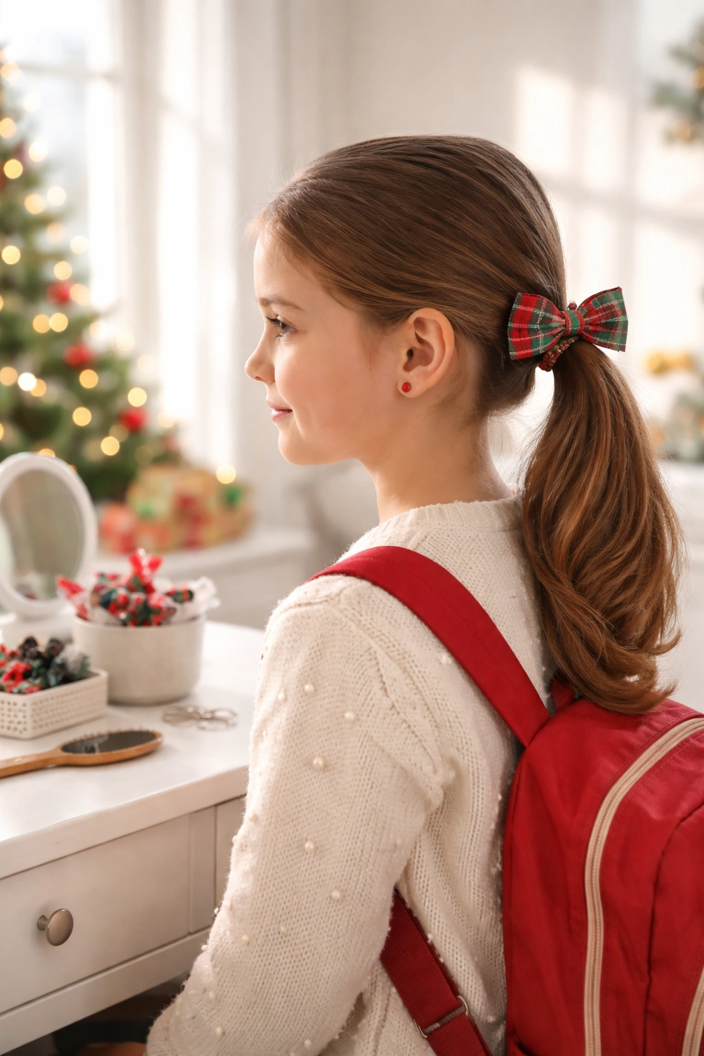 Simple low ponytail hairstyle for quick mornings