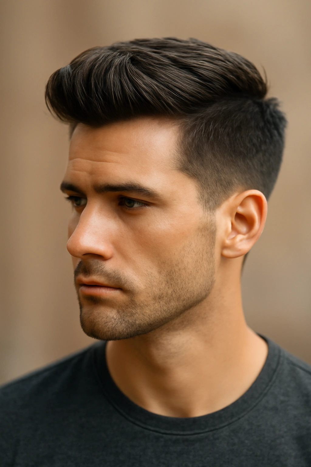 20 Men's Haircuts Matched to Face Shape and Hair Type 6 Close-up of male head with voluminous quiff and shorter sides