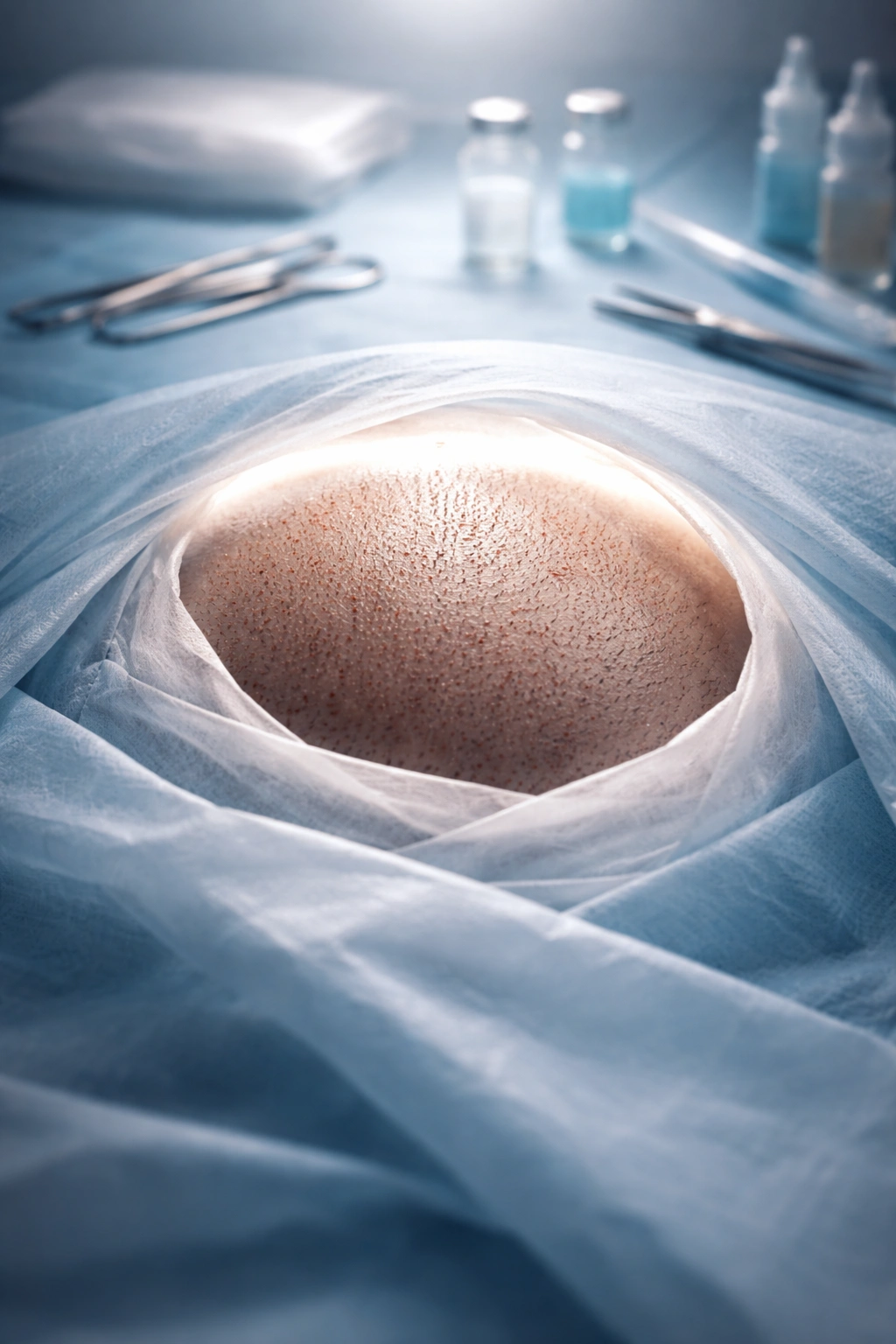Minimalist clinical scene implying all-inclusive hair transplant quote