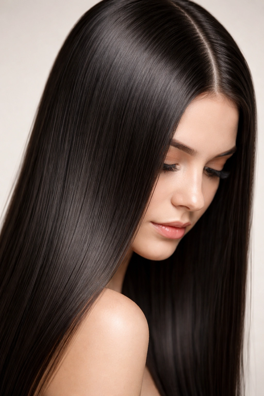 Ultra-fine straight hair close-up showing density.