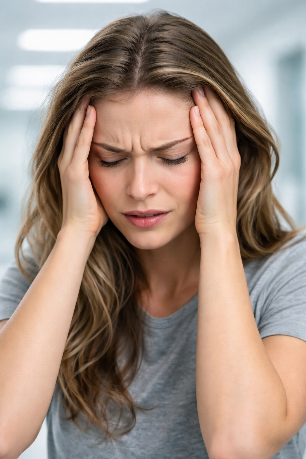 Person with head in distress suggesting serious side effects