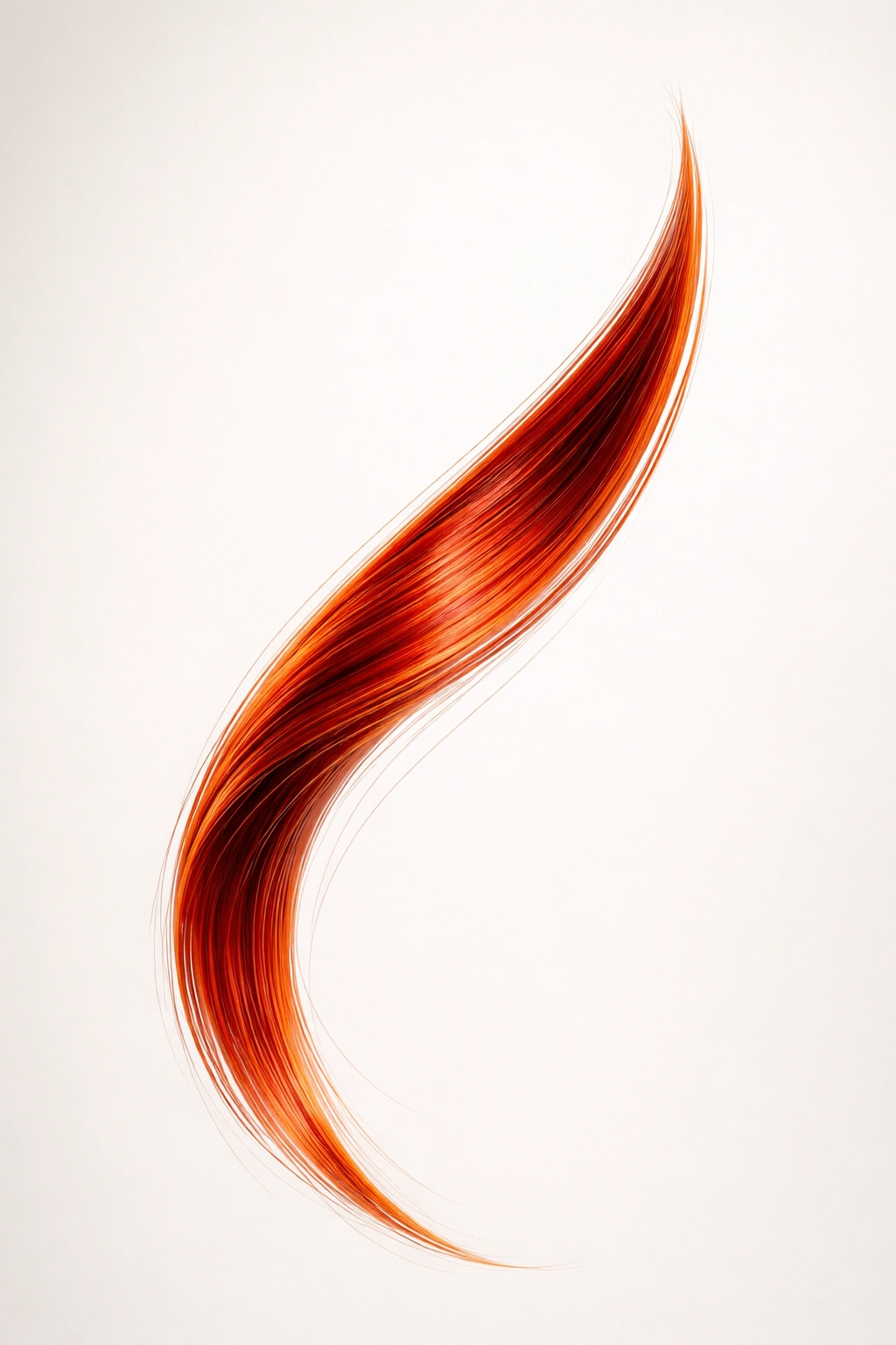 Close-up of a single red hair against a neutral background.