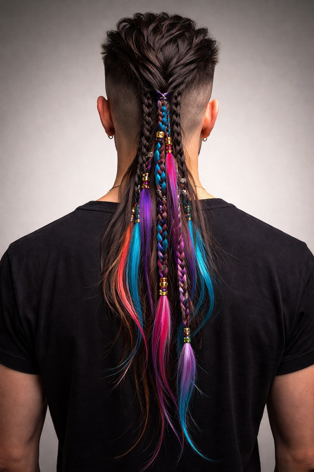Back view showing a long rat tail with color accents