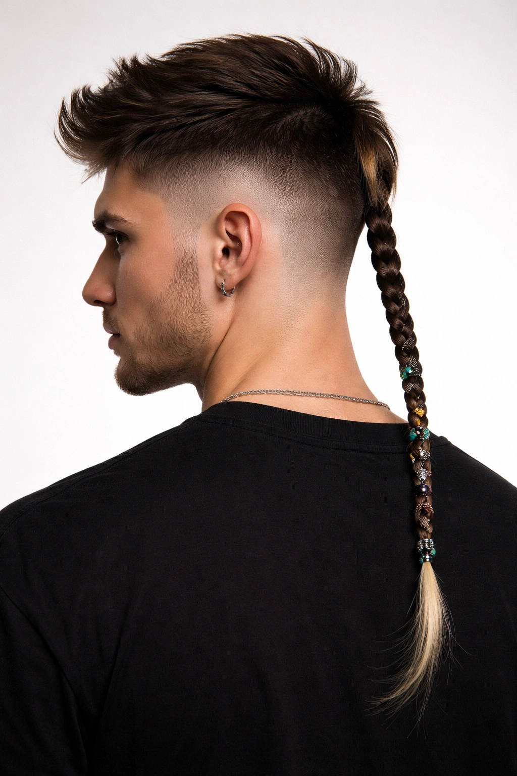 Hair with a modern rat tail featuring a long tail extending from the back of the head