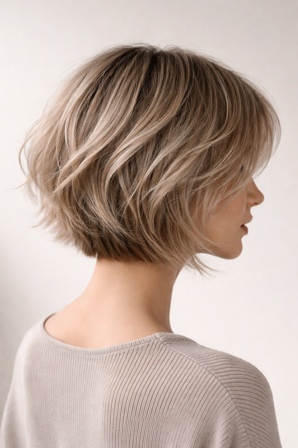Finished razor-cut bob with soft wispy texture and movement