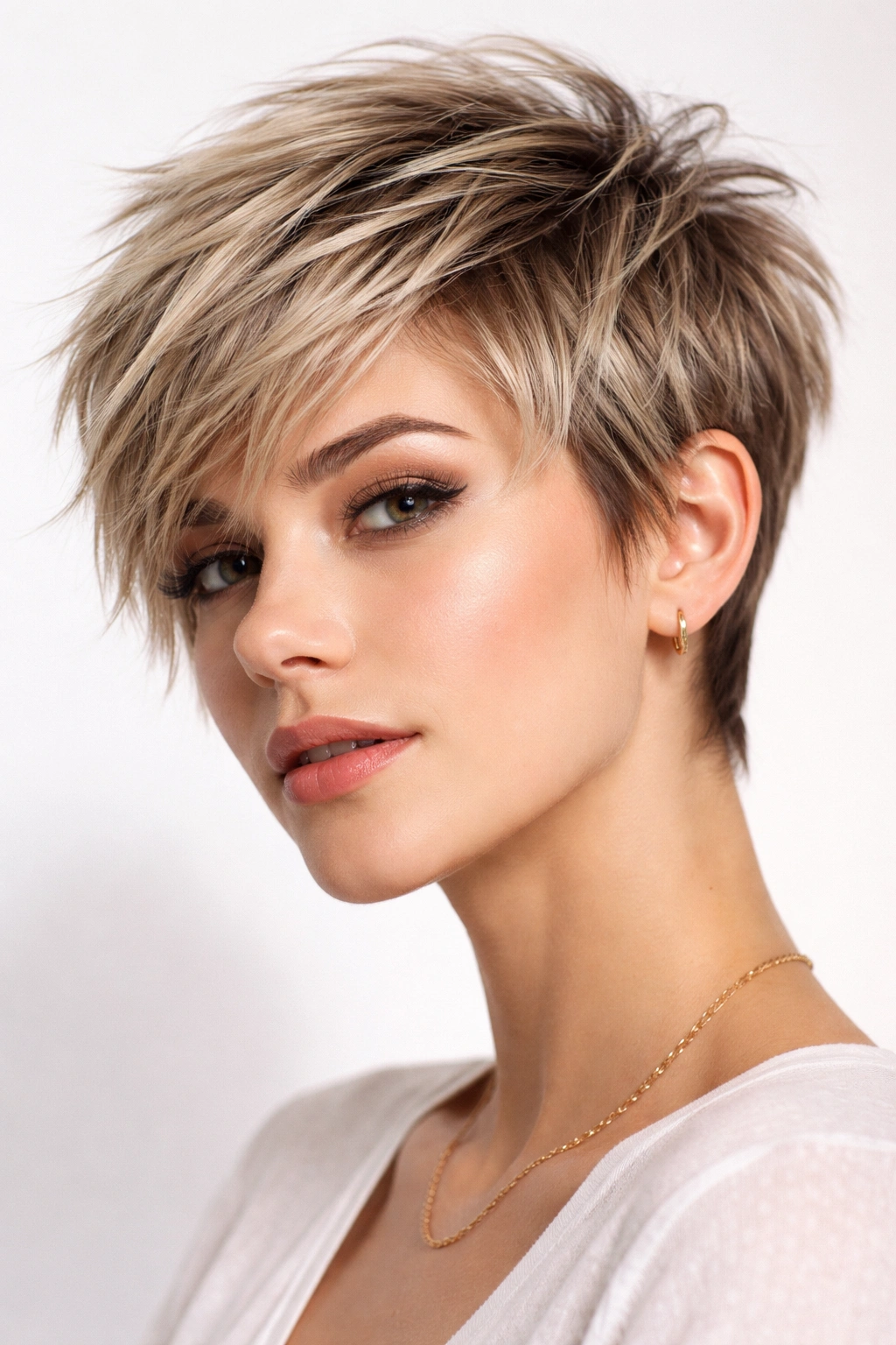 Razor-Cut Textured Pixie close-up showing sharp textured layers