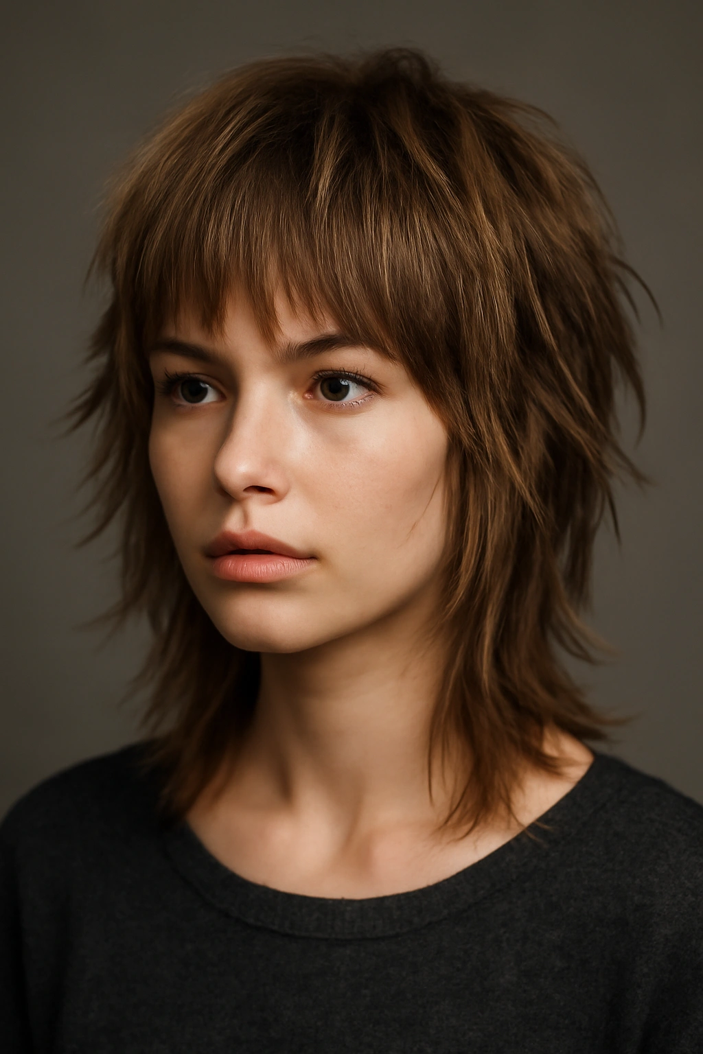 Razor-cut shag hairstyle with pronounced texture and fullness
