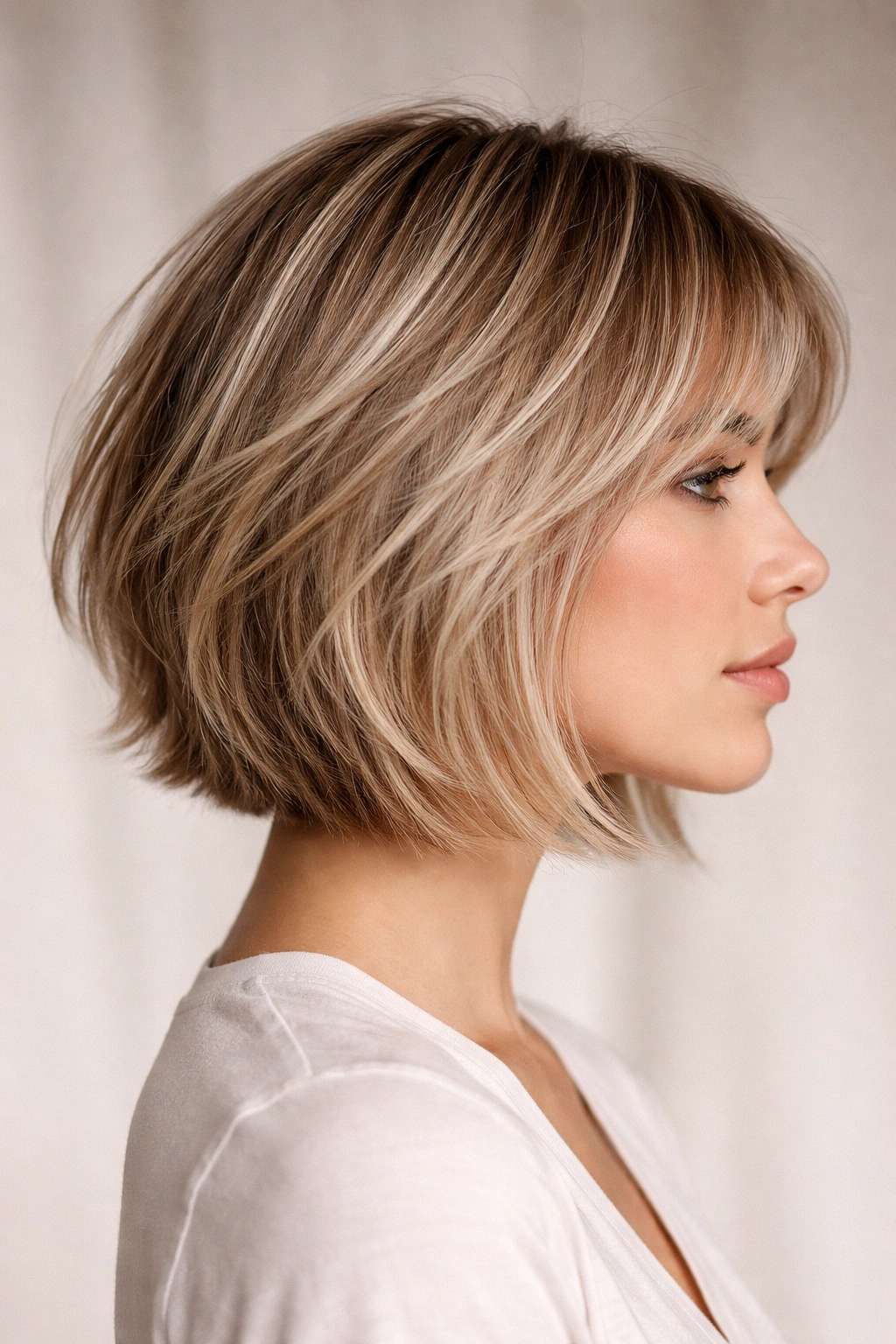 Razor-Cut Textured Bob on a model, showing tapered ends and texture.