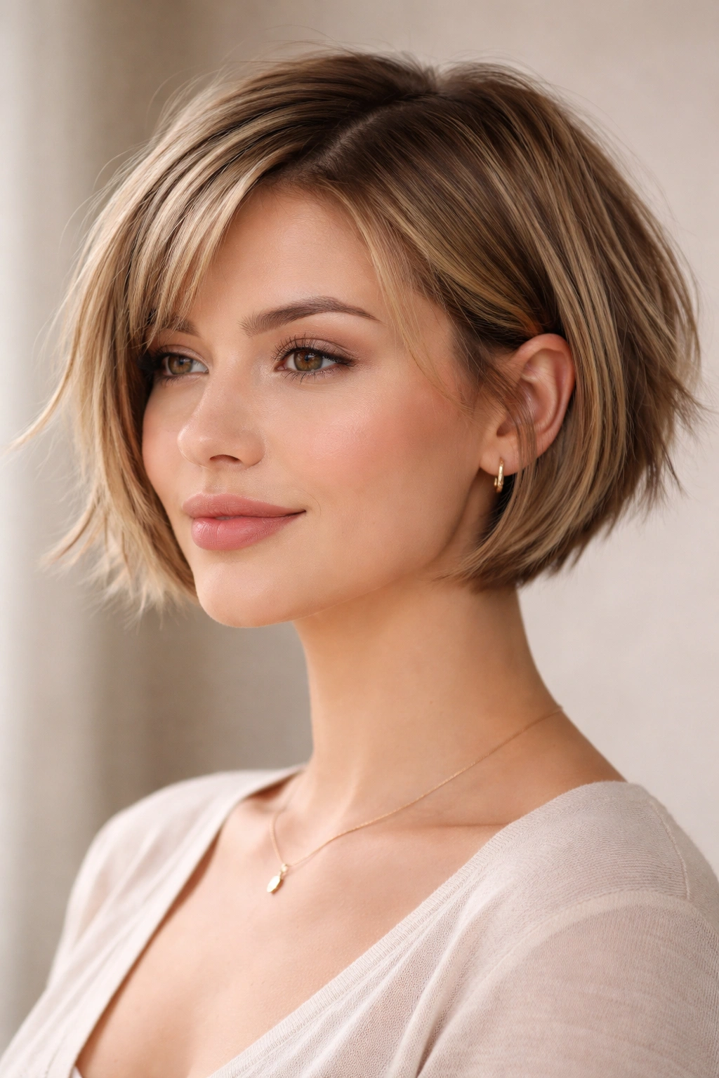 Ear-length razored bob with feathered, choppy edges and texture