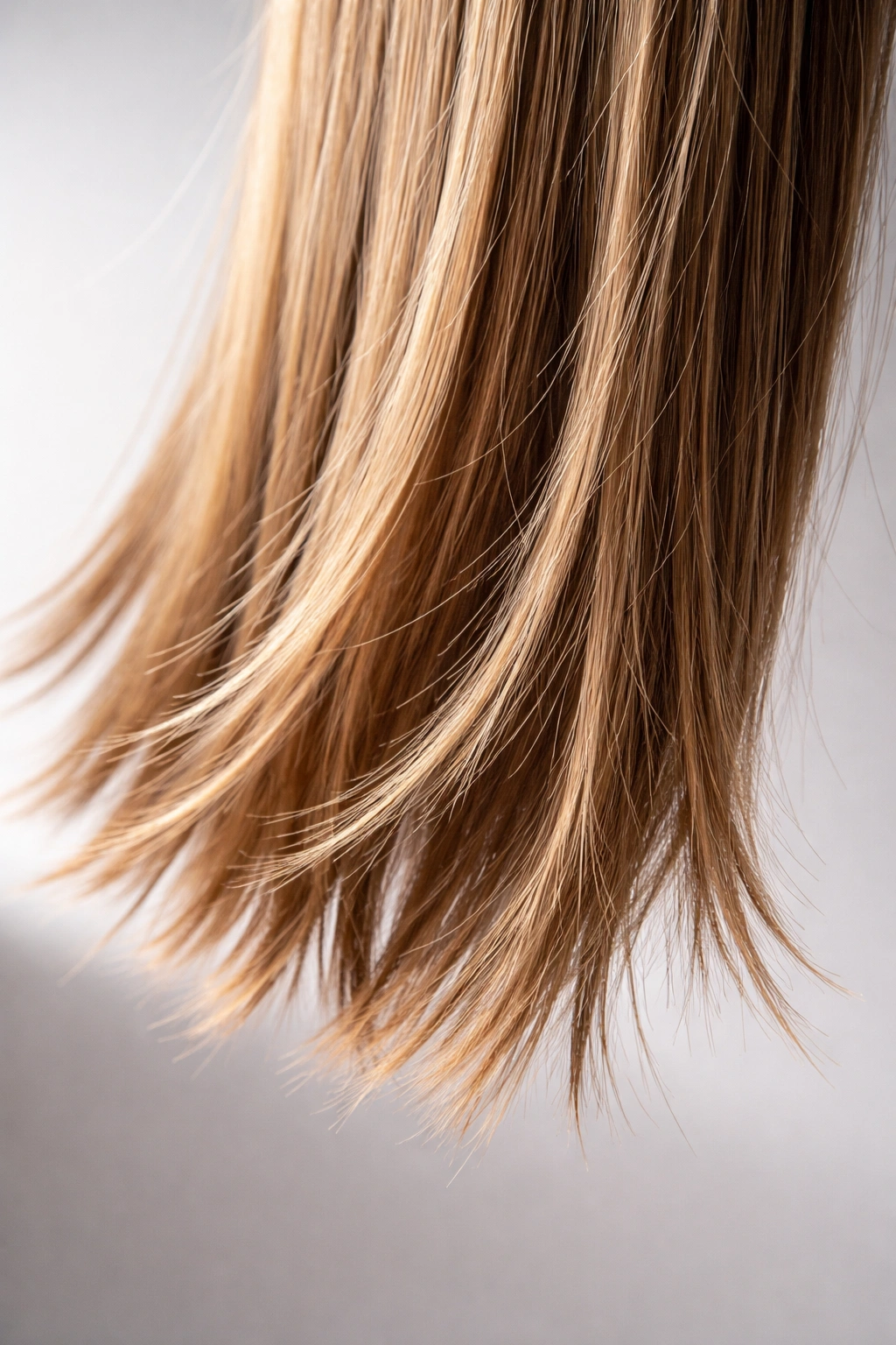 Straight hair with razor-cut ends showing texture