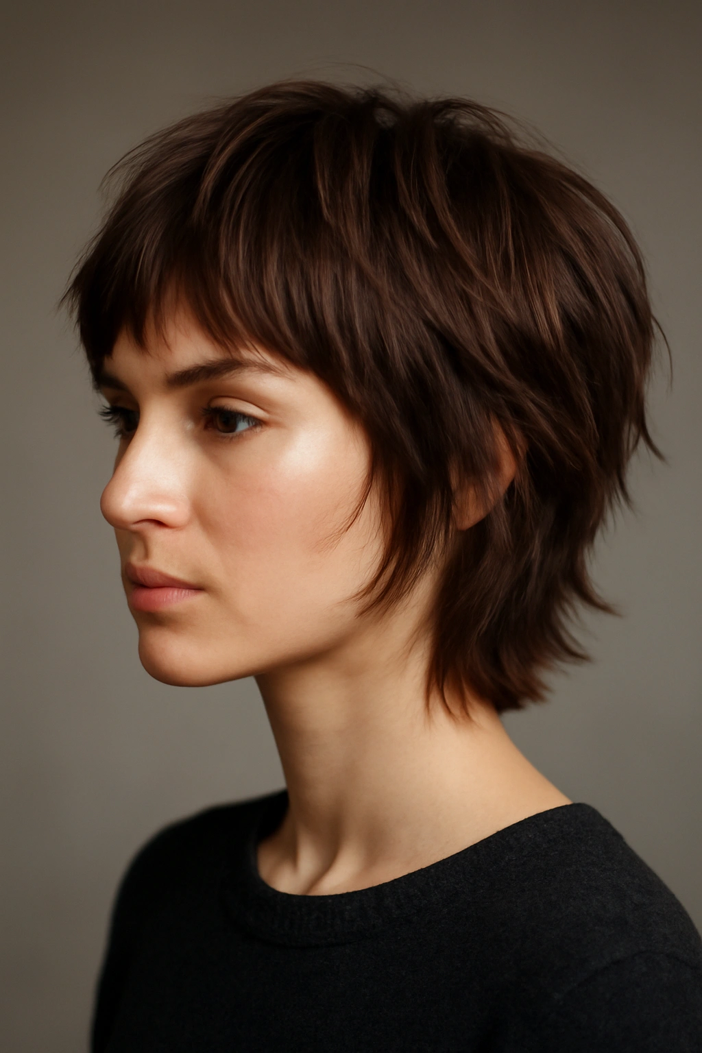 12 Short Haircuts That Work on Baby Fine Hair 12 Portrait of a person with a modern shag cut and razored edges showing texture and movement.