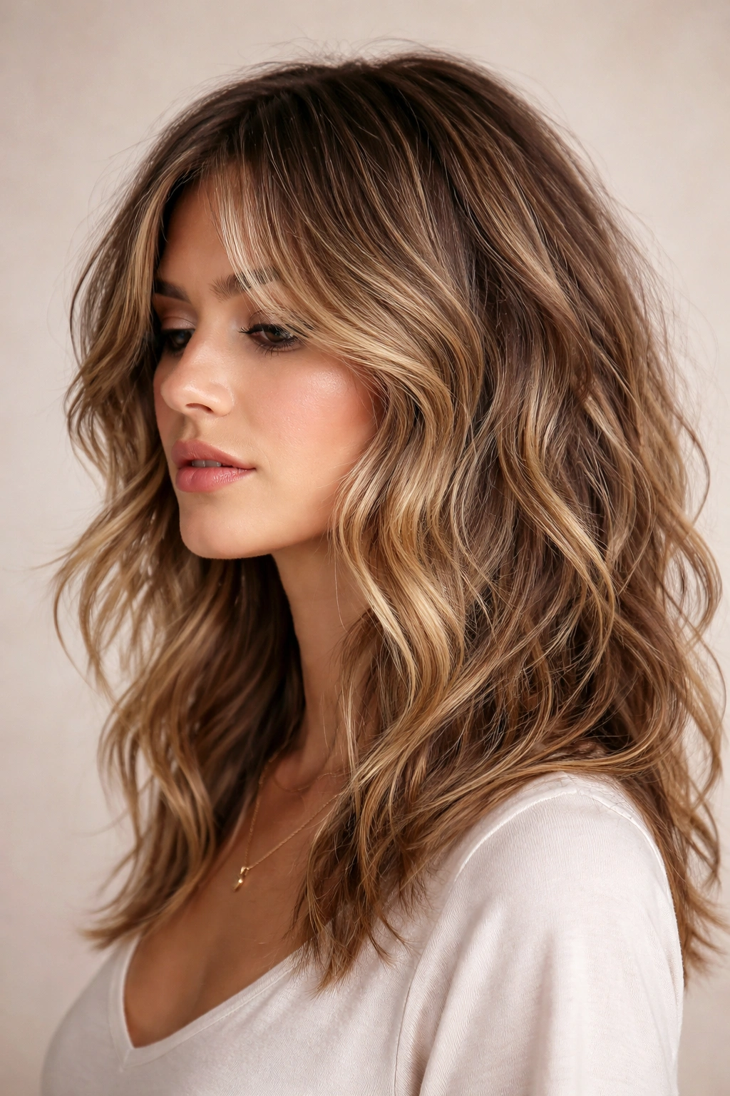 Three-quarter portrait showing razor-cut waves and movement in hair