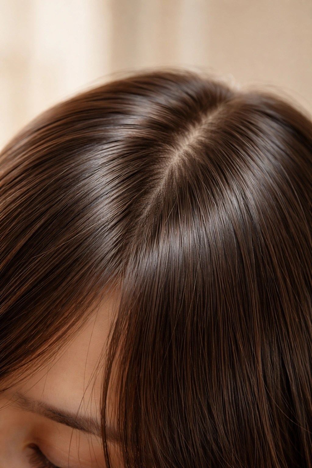 Hair section showing realistic thickness and shine on scalp