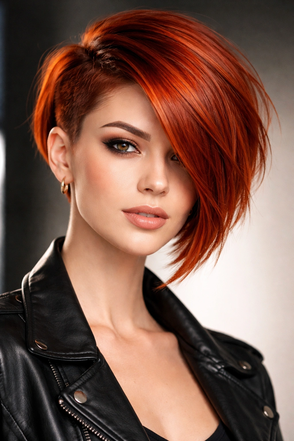 Red-haired asymmetrical pixie-bob with one short side and longer opposite side