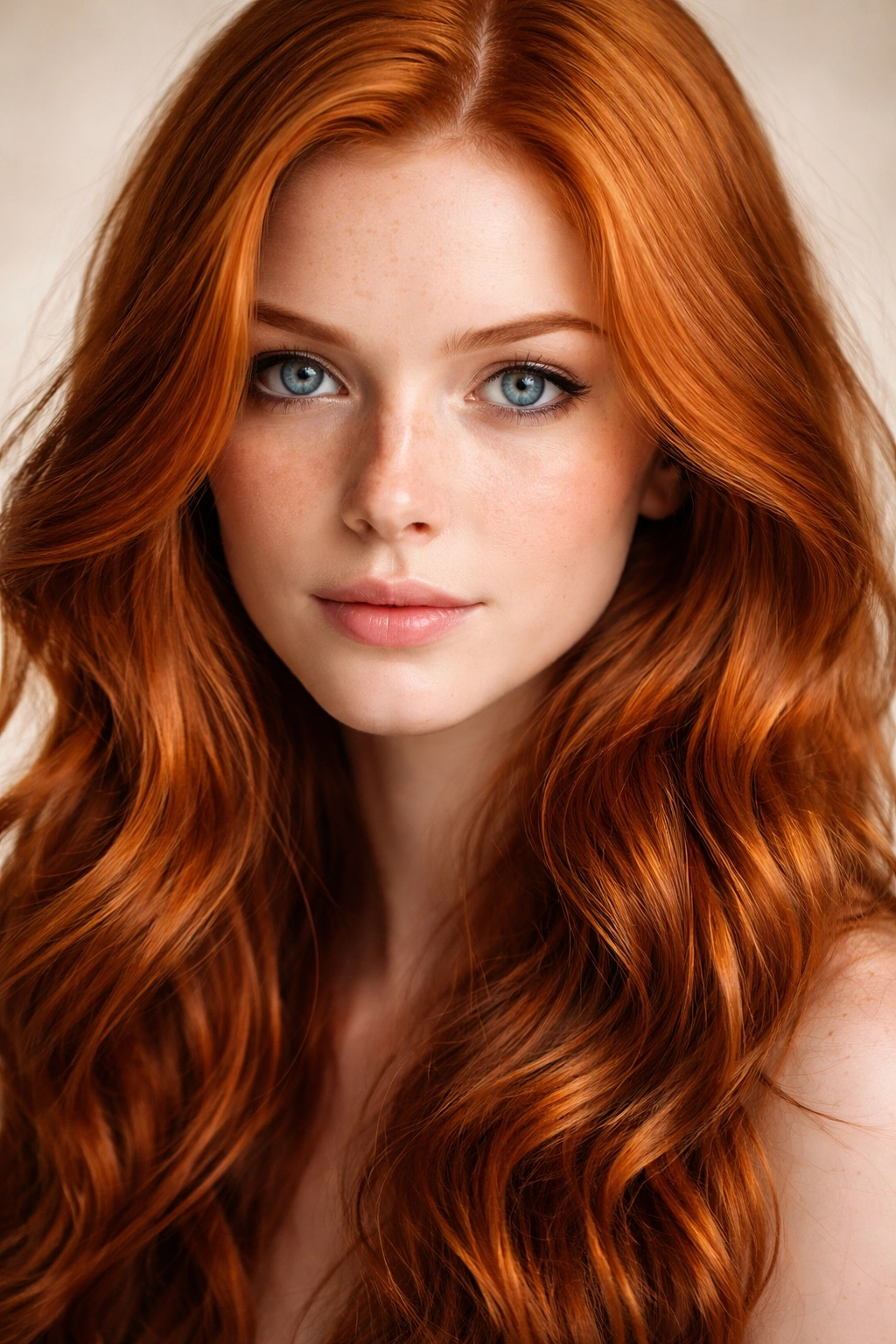 Close-up portrait of copper red hair with detailed texture