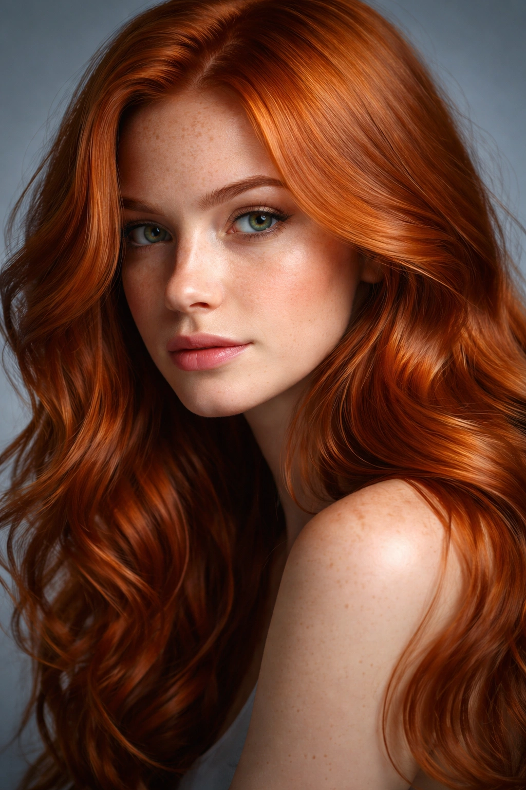 Red hair close-up under cool lighting highlighting hair texture