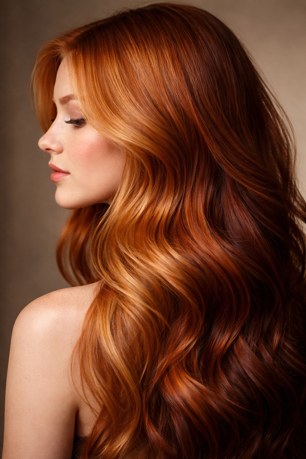 Profile view showing multiple red hair shades