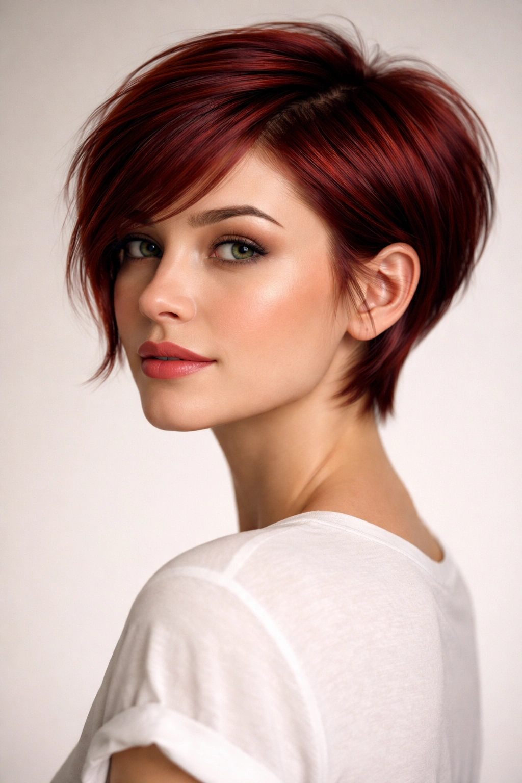 12 Short Red Haircuts That Always Turn Heads 11 Red grown-out pixie showing transitional length with face-framing.