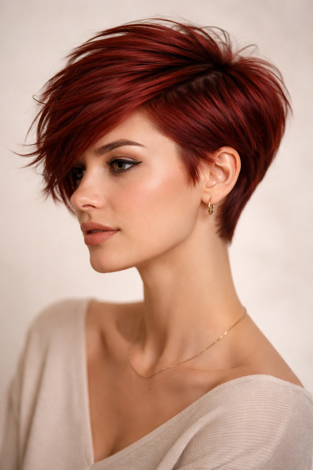12 Short Red Haircuts That Always Turn Heads 12 Red side-swept textured pixie with angled fringe.