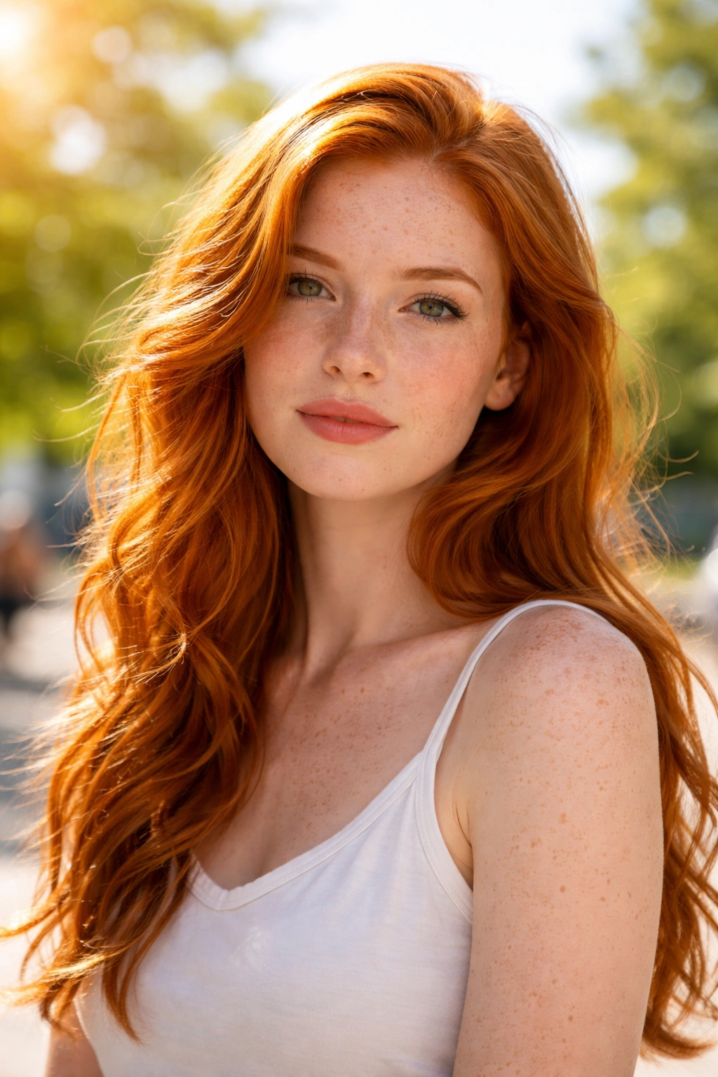 Pale-skinned redhead with freckles under bright sun highlighting sun sensitivity