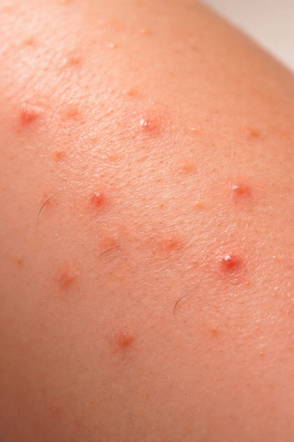Close-up of skin showing mild redness and small bumps after treatment