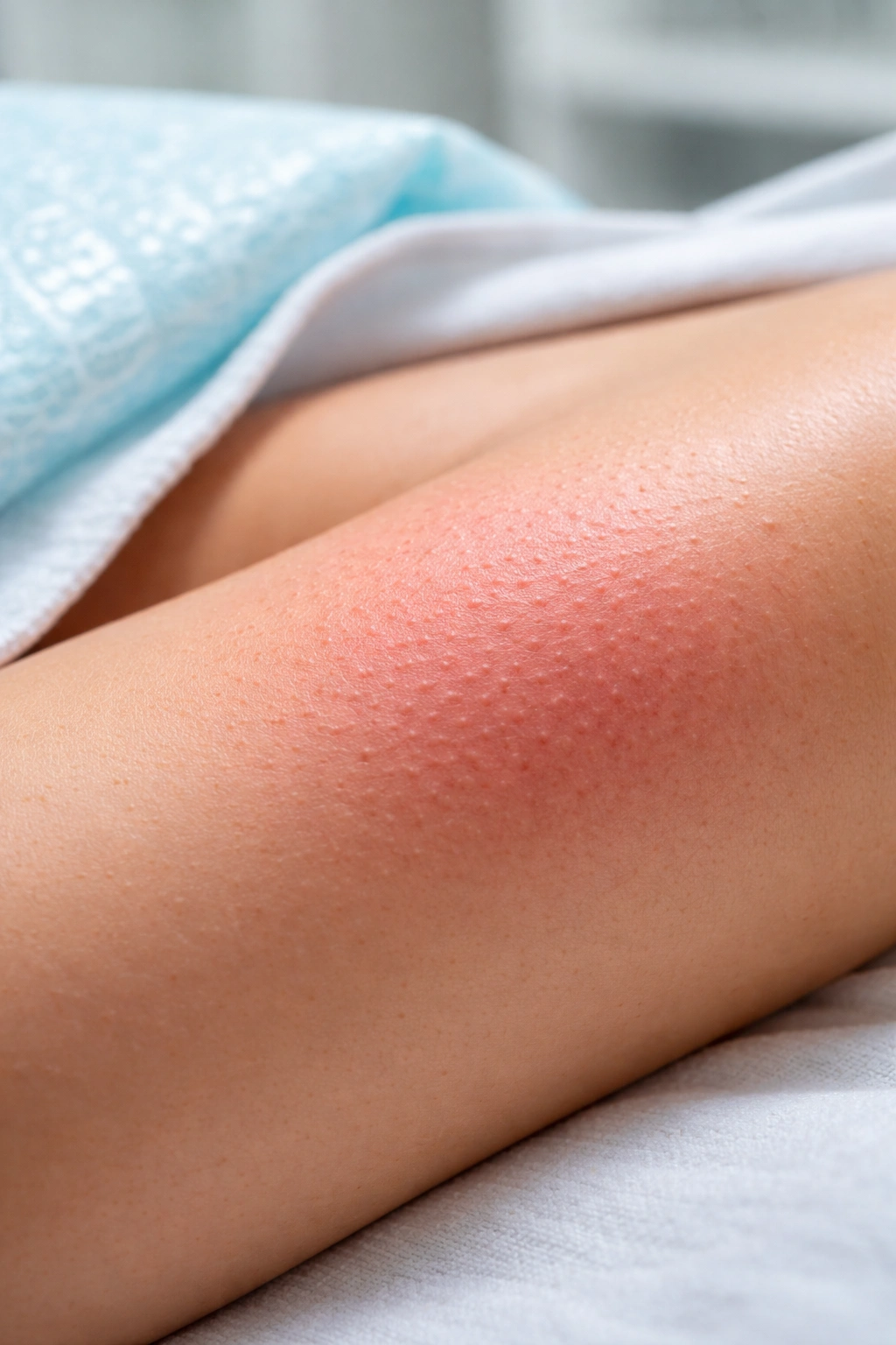 Treated skin showing mild redness and swelling after laser session