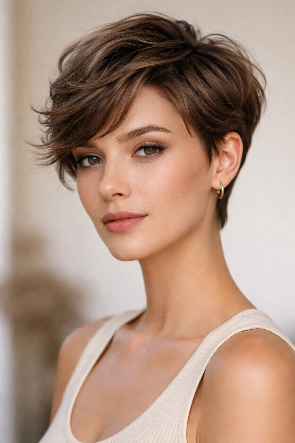 10 Wavy Pixie Cuts That Look Totally Effortless 6 Close-up of Refined Pixie with Soft Face-Framing Layers showing short sides and soft front layers