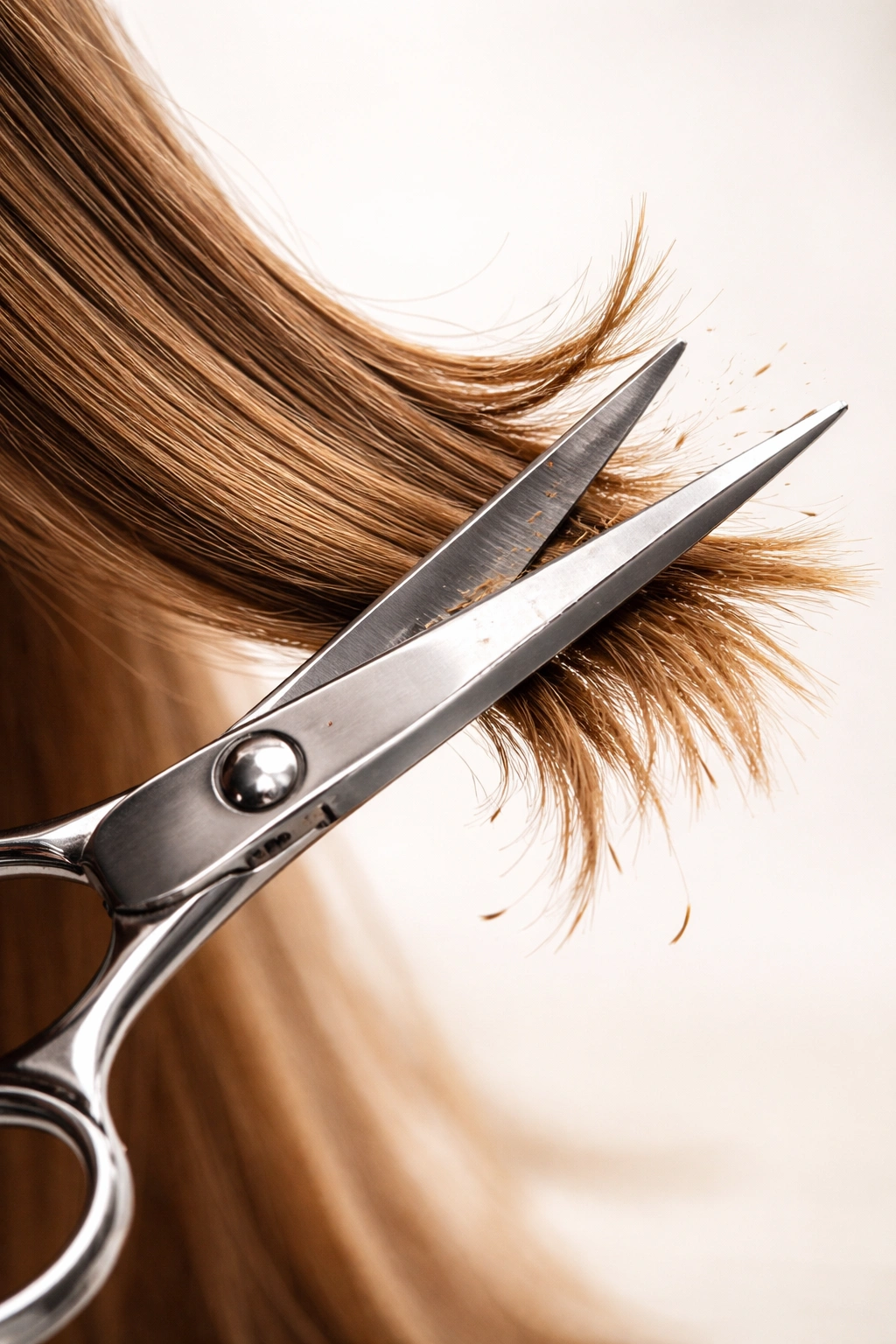 Scissors trimming a hair strand to prevent split ends