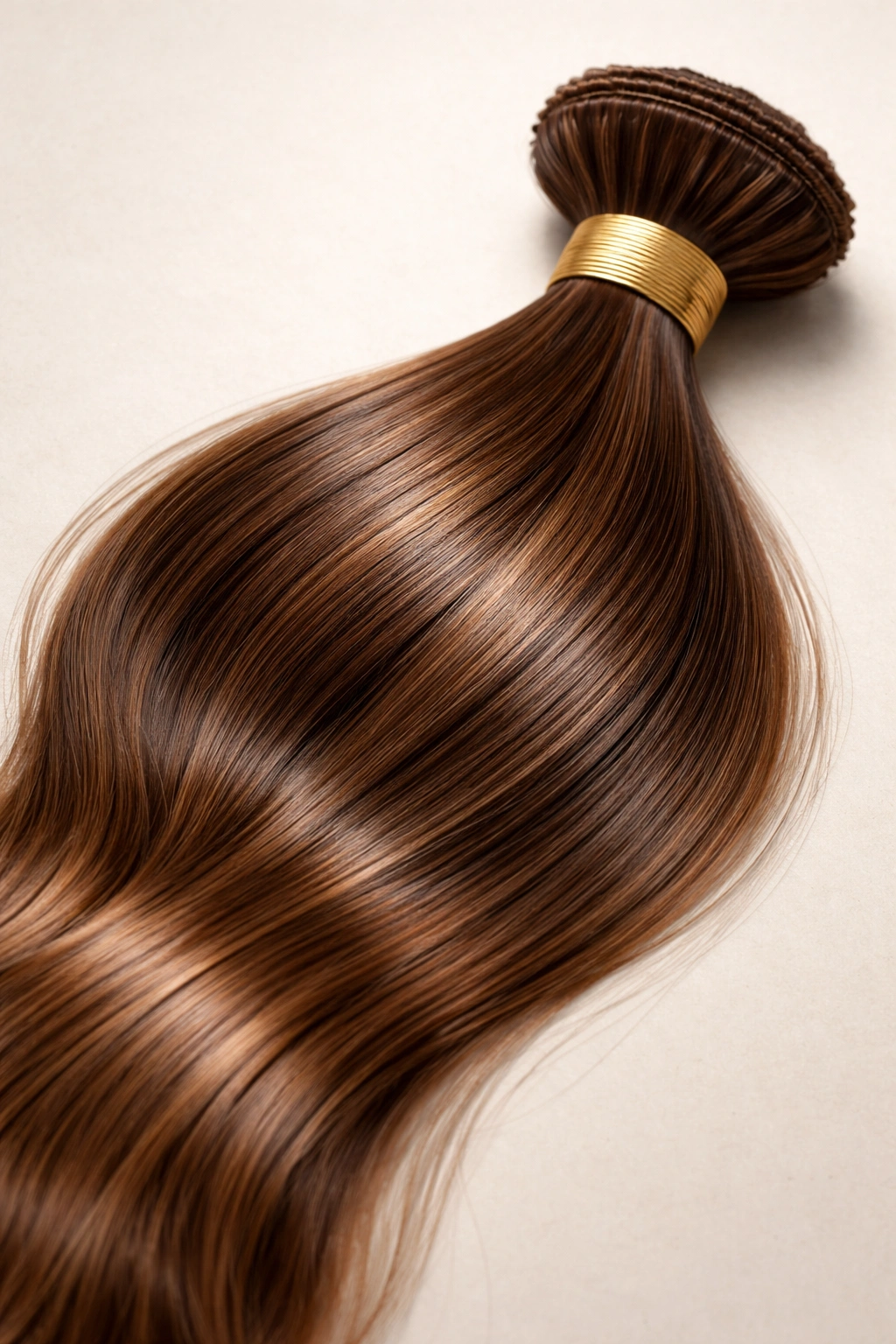 Close-up of Remy hair extensions showing aligned cuticles and natural shine