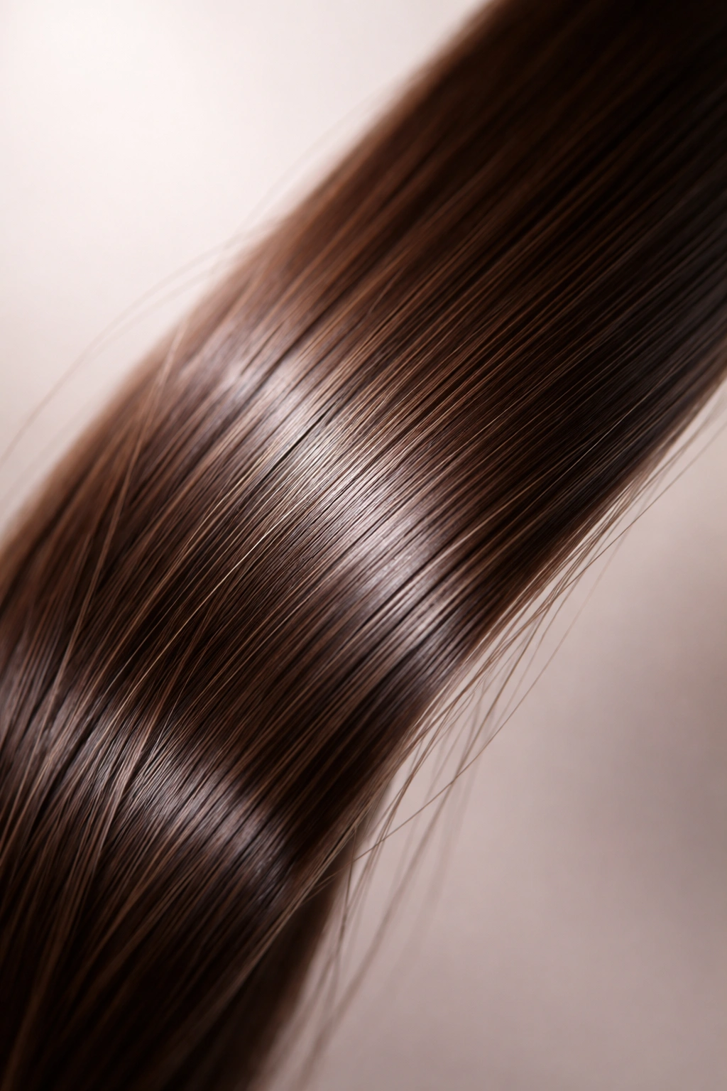 Close-up of a Remy hair strand with aligned cuticles and natural shine