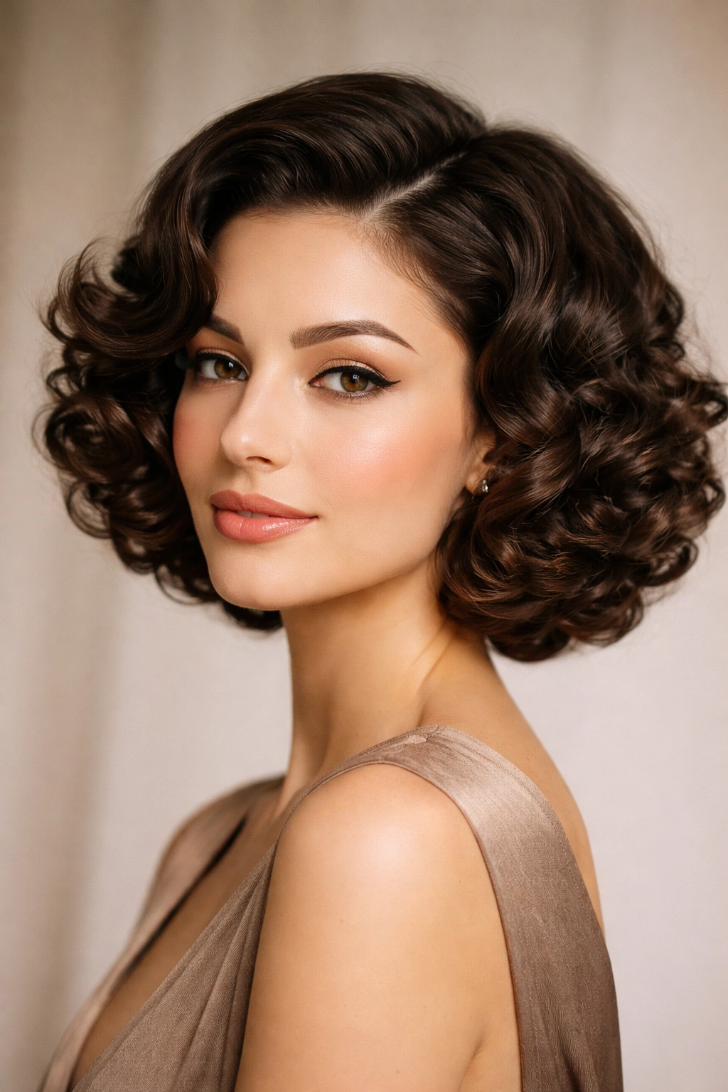 20 Curly Bob Haircuts That Flatter Every Face 14 Polished retro curly bob with clearly defined curls in a rounded silhouette.
