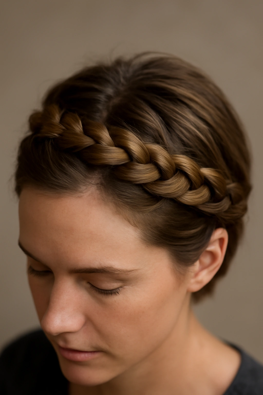12 Braided Short Hairstyles That Actually Stay Put 6 Top-down crown braid forming a halo around the crown on short hair